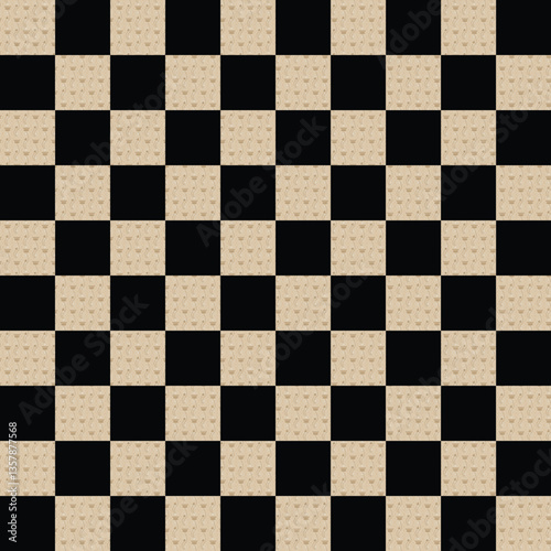 Black and white chessboard with checkered pattern and square tiles