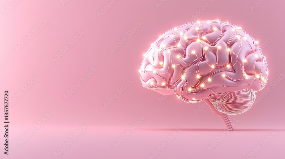 Illuminated Pink Brain Model Neural Pathways Illuminated Pink Brain Model Neural Pathways