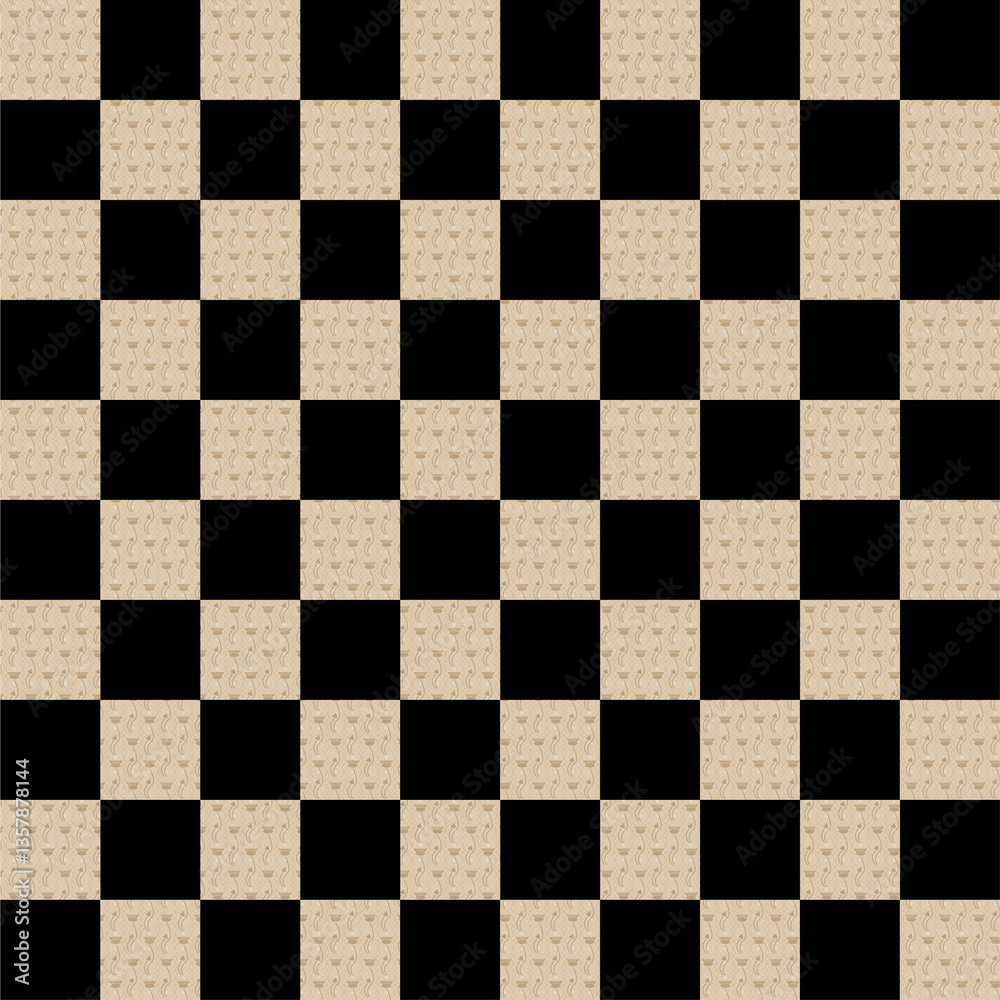 Fototapeta premium Black and white chessboard with checkered pattern and square tiles