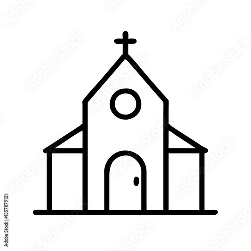 Outline of a church building with cross symbol