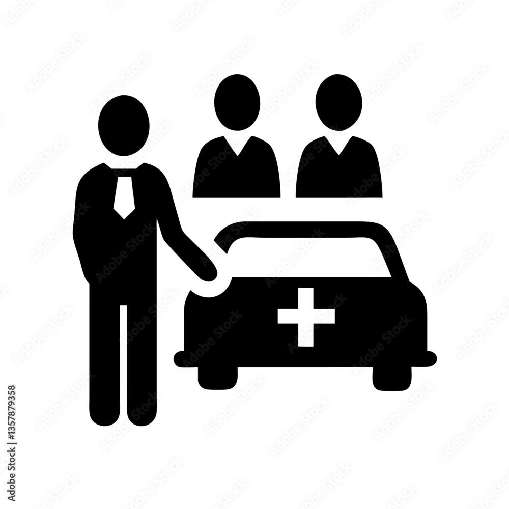 Person presenting medical vehicle to two individuals Person presenting medical vehicle to two individuals