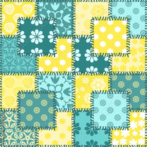 Patchwork print wallpaper background with different patterns quilting hobby craft handmade