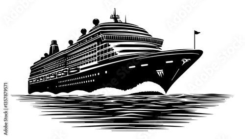 the black and white silhouette of a cruise ship. Vector graphics. EPS.