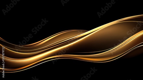 Abstract Golden Waves Flowing on Black Background