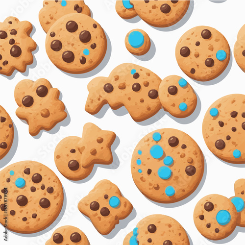 dessert, cookie, food, sweet, biscuit, bakery, background, chocolate, snack, delicious, homemade, brown, candy, isolated, chip, cake, bake, tasty, breakfast, pastry, fresh, closeup, vector, chips, cru