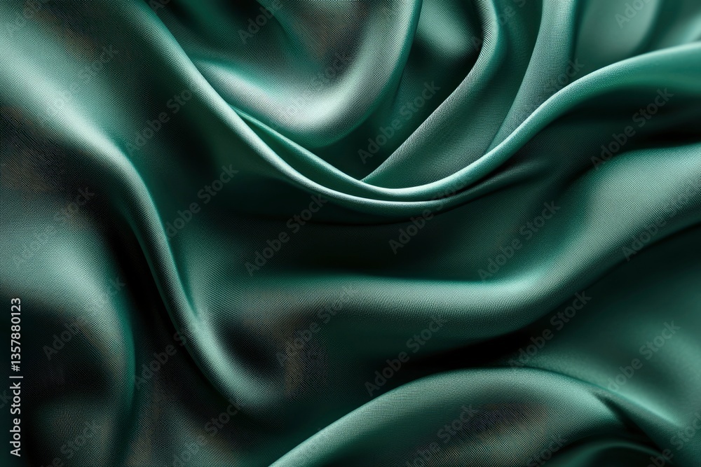 Obraz premium Smooth green silk fabric draped elegantly, showcasing soft folds and texture, ideal for fashion design