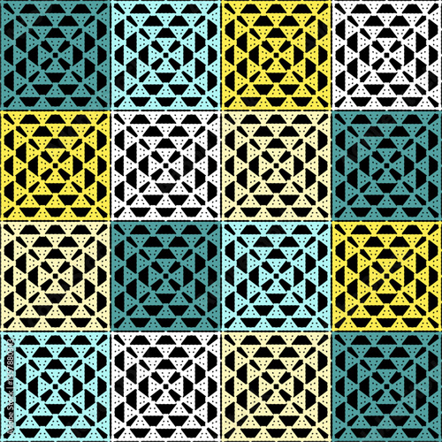 Pattern with crochet granny square wallpaper handmade decorative art design print