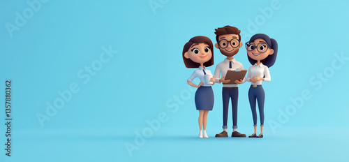 business people 3d animation characters, blue background