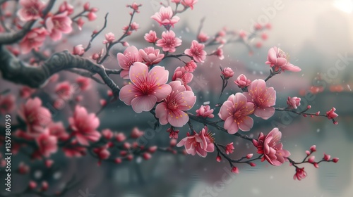 Japanese cherry blossoms in bloom against a tranquil background  