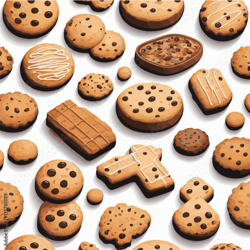 dessert, cookie, food, sweet, biscuit, bakery, background, chocolate, snack, delicious, homemade, brown, candy, isolated, chip, cake, bake, tasty, breakfast, pastry, fresh, closeup, vector, chips, cru