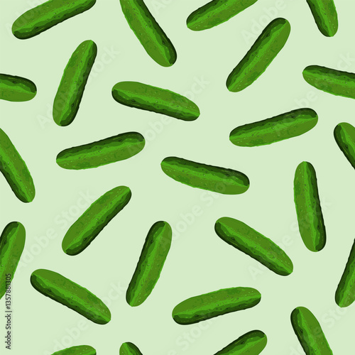 Cucumbers seamless pattern. Vegetarian healthy bio food background. Vector illustration.