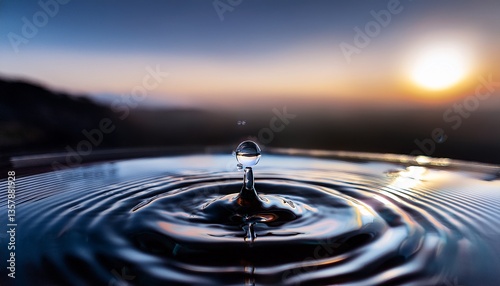Enlarges a solitary droplet revealing its flawless roundness untainted essence and captivating distortions and mirroring effects contained within