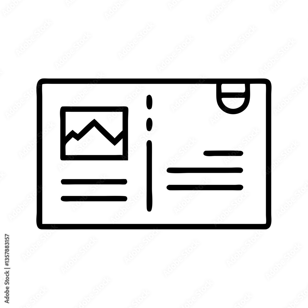 Black and white outline of a postcard. Black and white outline of a postcard.
