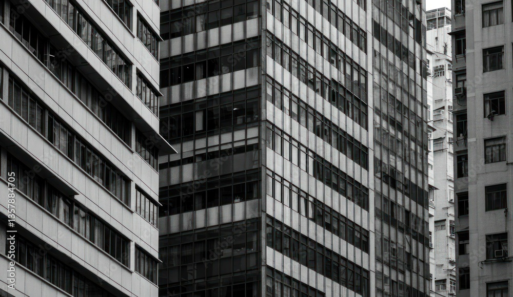 Obraz premium Monochrome buildings in the city with a geometric facade,
