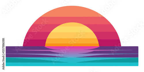 Minimalist Sunset Over Ocean Vector Design - Smooth Cut and Pastel Colors