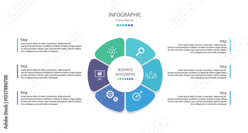 Business infographics line process with template with icons and 6 options or steps.infographics of business,idea,meeting,process,report.for infographics design template.eps