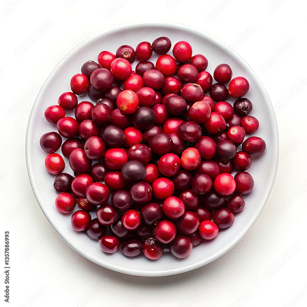 Halved Cranberries on a White Plate Halved Cranberries on a White Plate