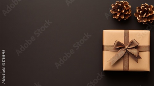 Elegant Gift Wrapped In Brown With Pine Cones