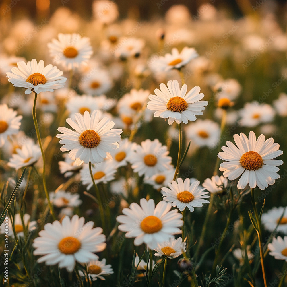 Fototapeta premium White daisies blooming in a sunlit field