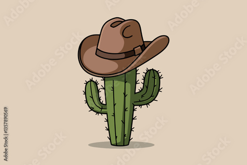Cactus wearing a cowboy hat, Cinco de Mayo concept
