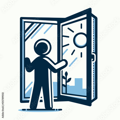 vector illustration of a person opening a window