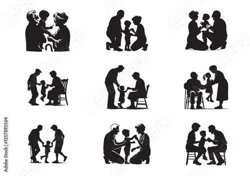 Grandparent with grandchild silhouette Set