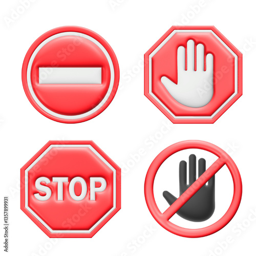 3d set stop sign isolated on white