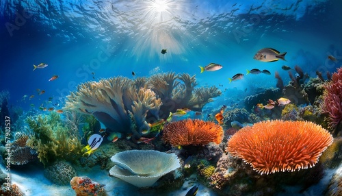 Wallpaper Mural profound interdependence of piscine creatures upon resplendent coral formations, serving as both a sanctuary and a source of nourishment, epitomizes labyrinthine intricacies of delicate food chains, h Torontodigital.ca