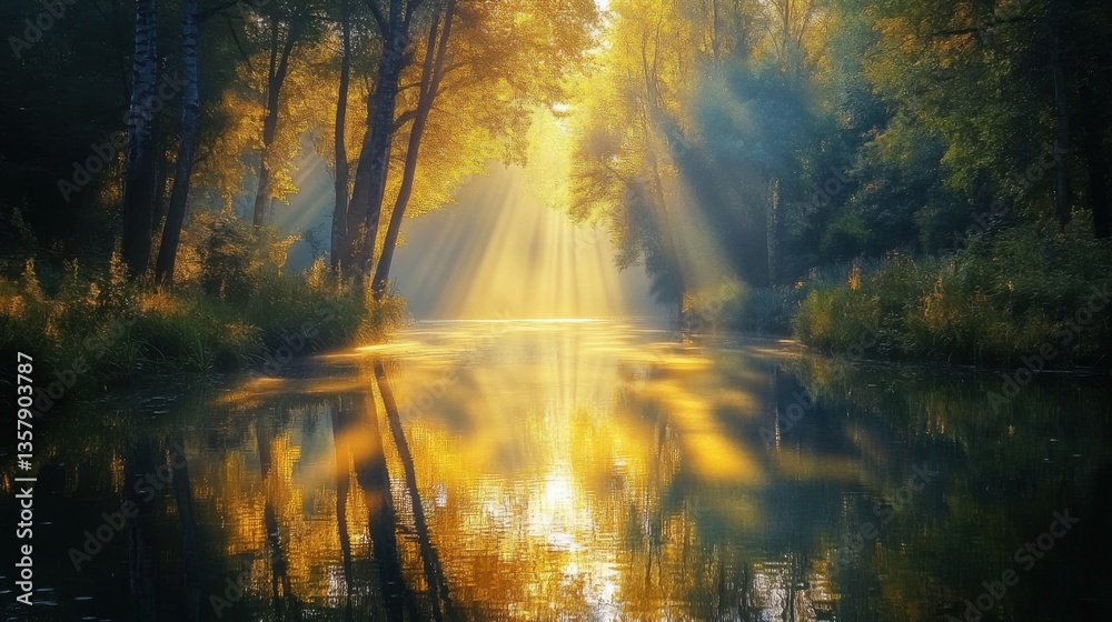 Fototapeta premium Water reflection in river. Generative AI