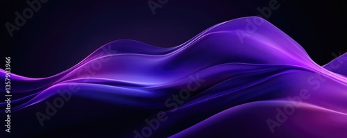 Abstract fluid holographic iridescent purple curved wave in dark background 3d render. Gradient design element for backgrounds, wallpapers, posters and covers. MZ 