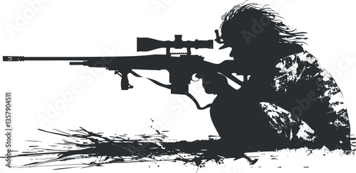 Silhouette of a sniper with rifle in tactical pose.
