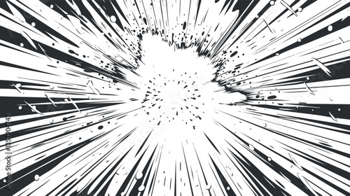 Dynamic explosion illustration with radial lines and intense energy burst.