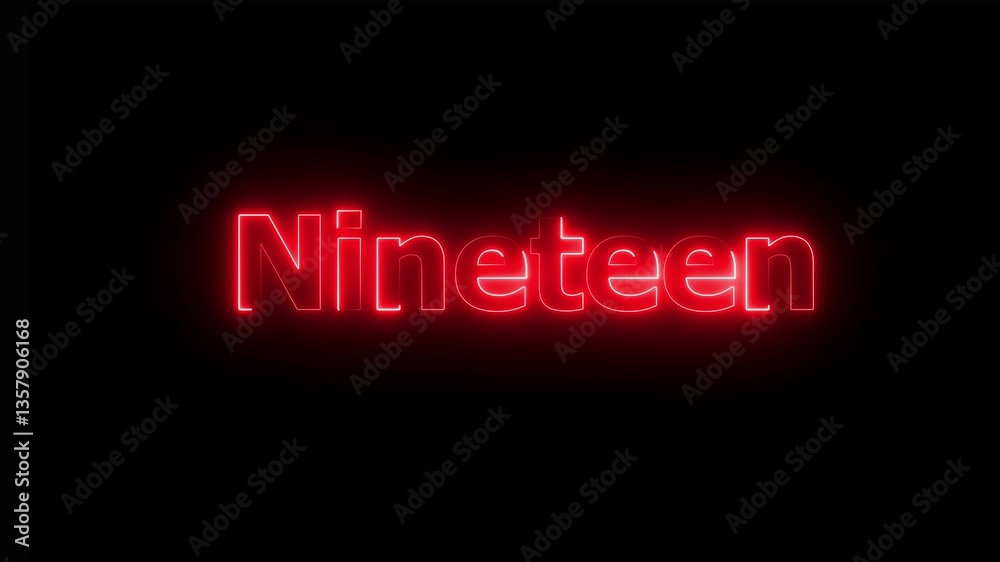 Animation of number19th with red neon colors on the outline and isolated on black background. Number 19th with neon line icon and video. Animation of number19th with red neon colors on the outline and isolated on black background. Number 19th with neon line icon and video.
