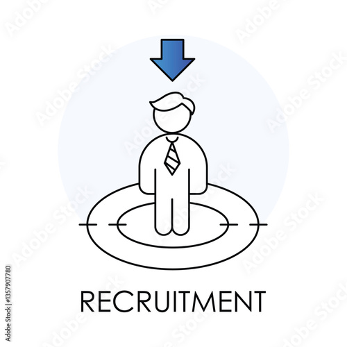 Vector icon for recruitment. Outline icon showing a professional standing in a targeted area, symbolizing hiring and talent acquisition.