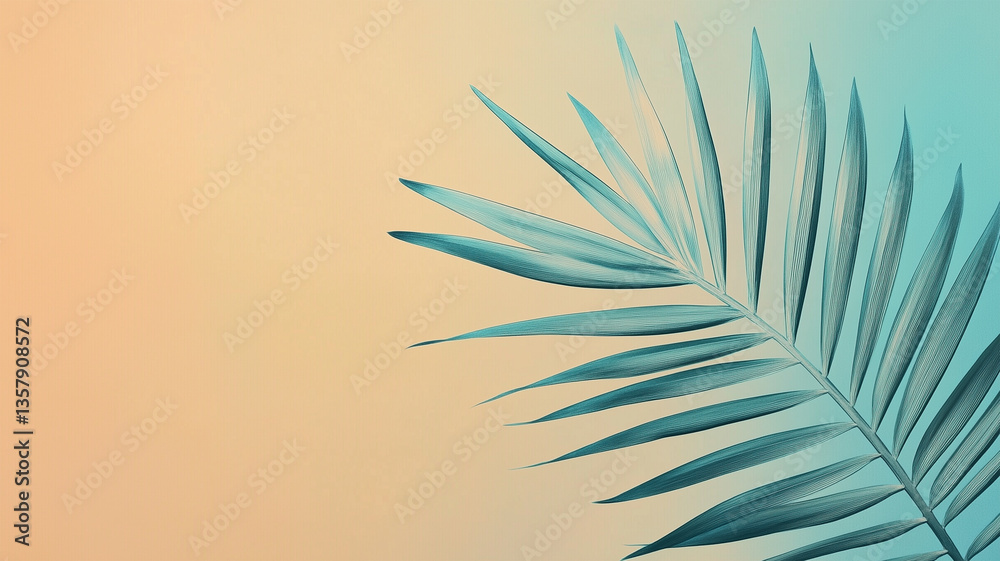 Obraz premium グラデーション背景に描かれたミニマルなヤシの葉アート