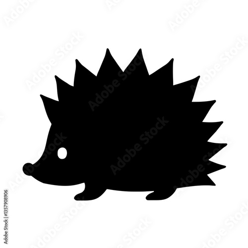 Minimalist black silhouette of a curled-up hedgehog with rounded spikes