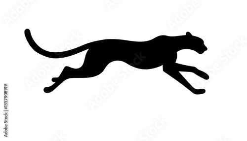 Minimalist black silhouette of a running cheetah in full sprint