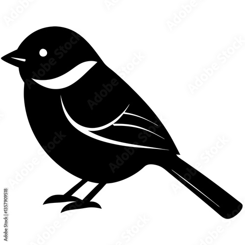 chickadee bird black silhouette vector, Simple silhouette Design vector icon with white background. Wild bird