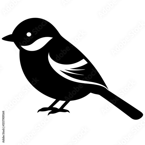 chickadee bird black silhouette vector, Simple silhouette Design vector icon with white background. Wild bird