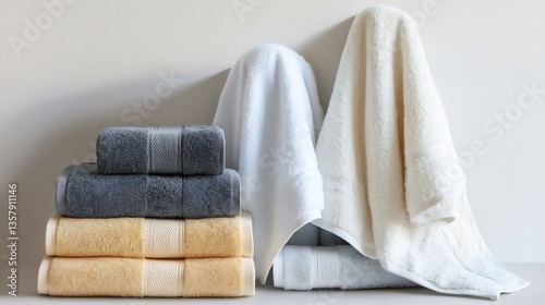 Artistic presentation of terrycloth towels highlighting luxurious textures softness