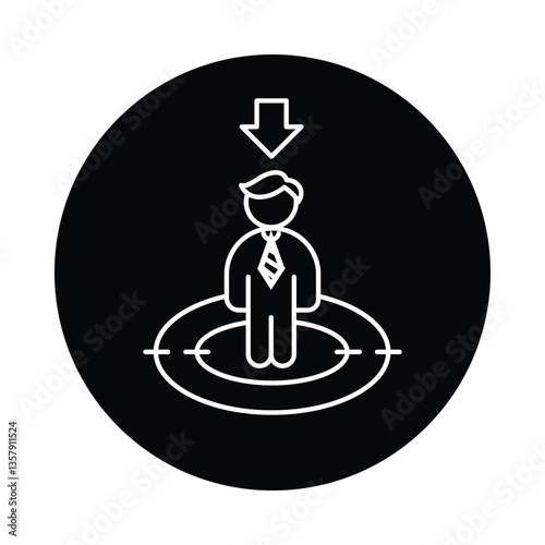 Vector icon for recruitment. Outline icon showing a professional standing in a targeted area, symbolizing hiring and talent acquisition.
