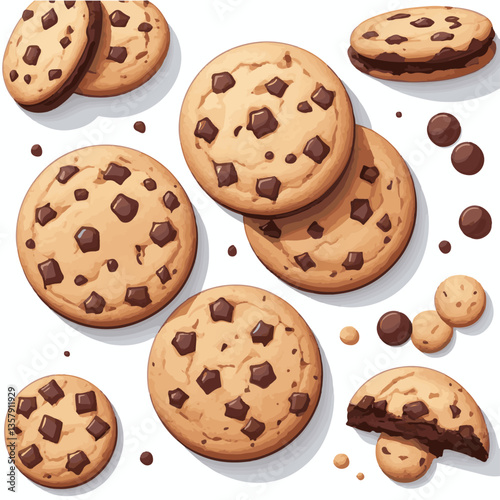 dessert, cookie, food, sweet, biscuit, bakery, background, chocolate, snack, delicious, homemade, brown, candy, isolated, chip, cake, bake, tasty, breakfast, pastry, fresh, closeup, vector, chips, cru