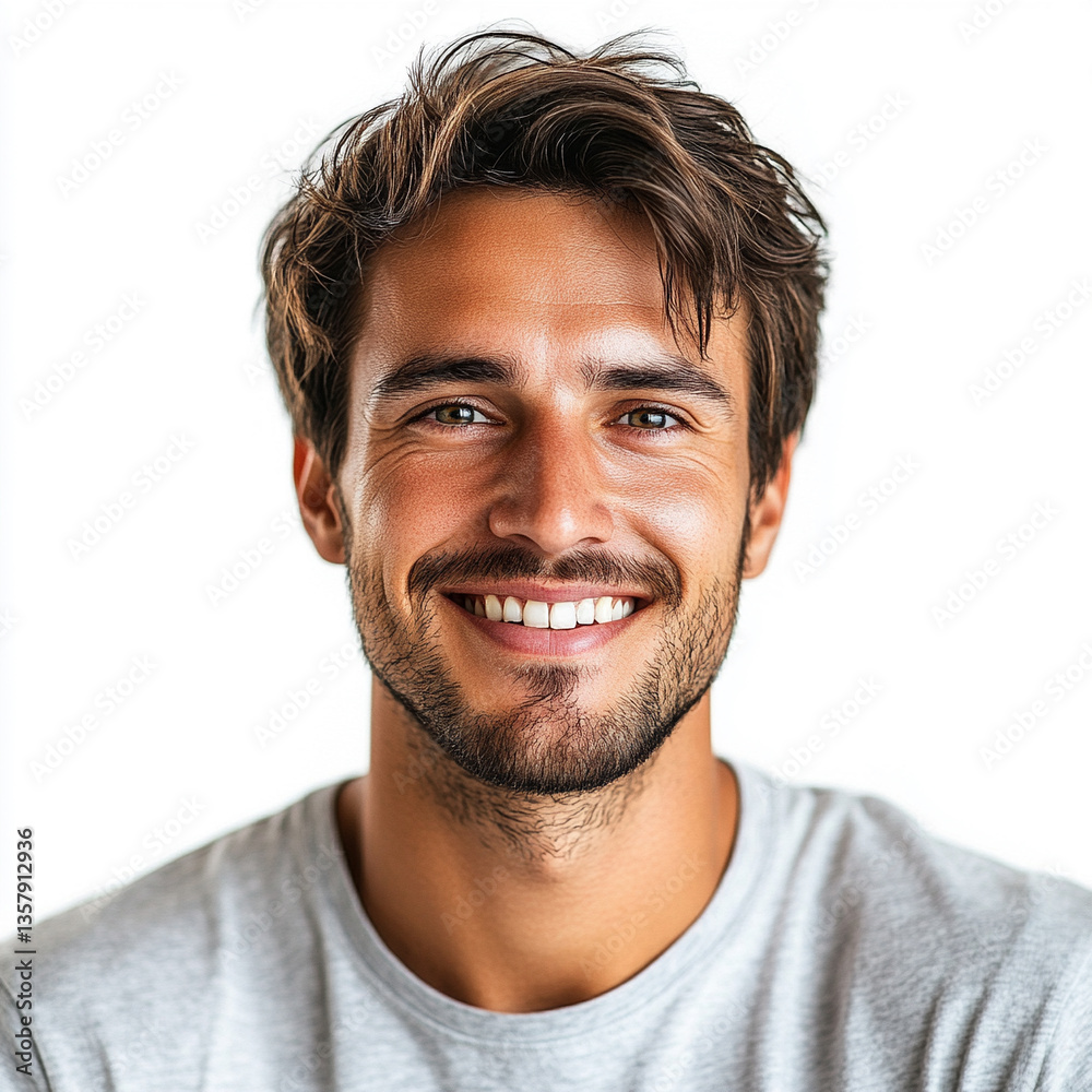 Fototapeta premium Young man smiling with confidence against plain background
