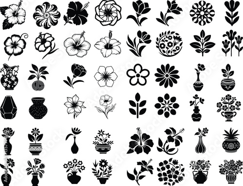 Flowers silhouette, vector images Retro nature icon set Set of roses silhouettes. Rose icon Set of roses silhouettes. Rose icon simple flower icons. incredible flower icons art. simple flower vecto
  