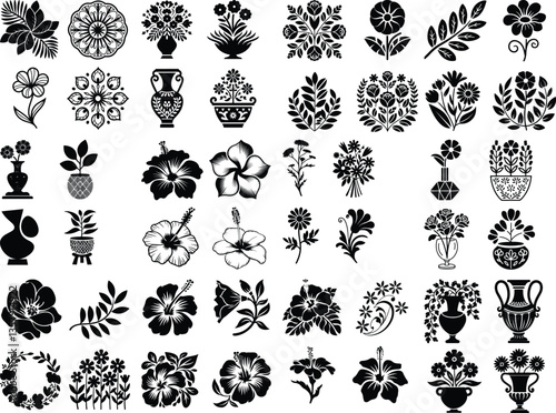 Flowers silhouette, vector images Retro nature icon set Set of roses silhouettes. Rose icon Set of roses silhouettes. Rose icon simple flower icons. incredible flower icons art. simple flower vecto
  
