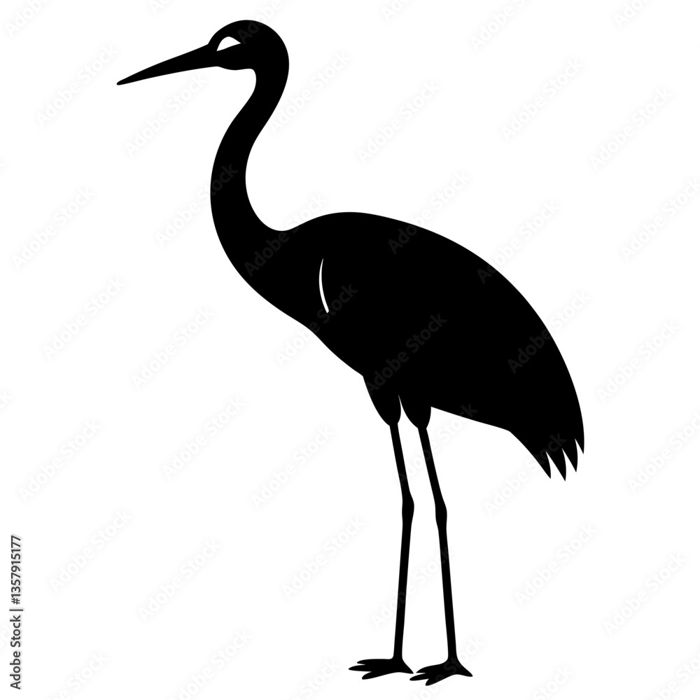 Fototapeta premium crane bird black silhouette vector, Simple silhouette Design vector icon with white background. Wild bird