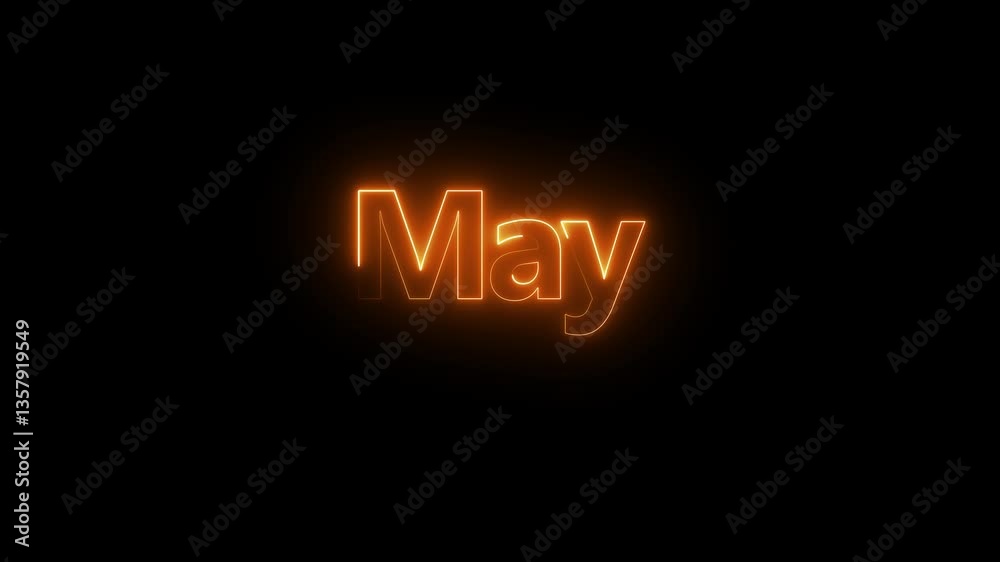 Animation of glowing neon shine month name May text icon animation . Neon glow signs in seamless loop motion graphic text animated video