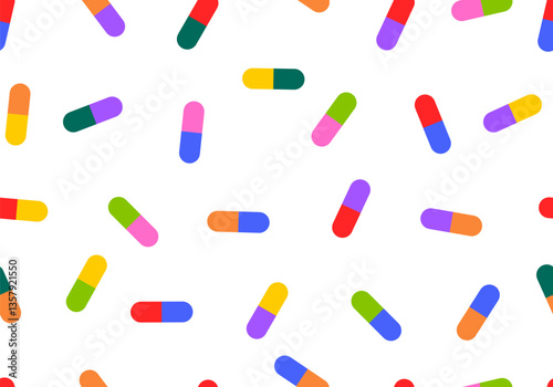 Seamless Capsule Pattern Background. Medical capsules seamless pattern. Pills bright background. Capsules pattern
