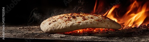 Freshly baked bread on hot coals in a tandoor oven
