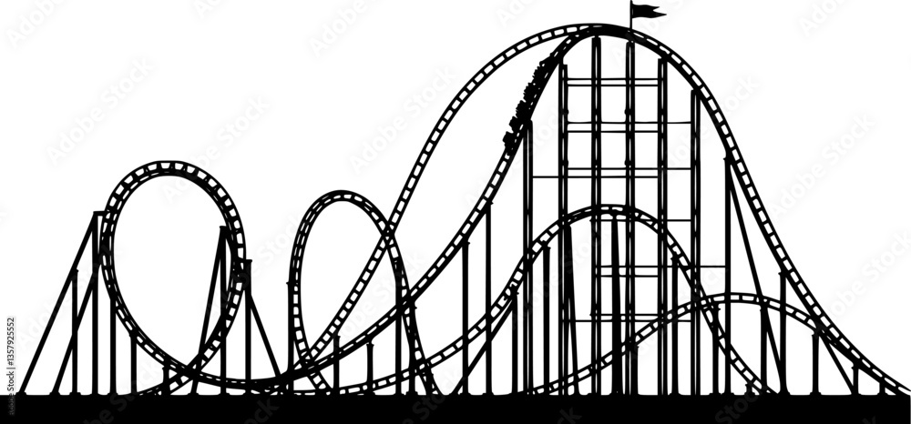 Rollercoaster silhouette vector. Rollercoaster Black flat icon illustration
